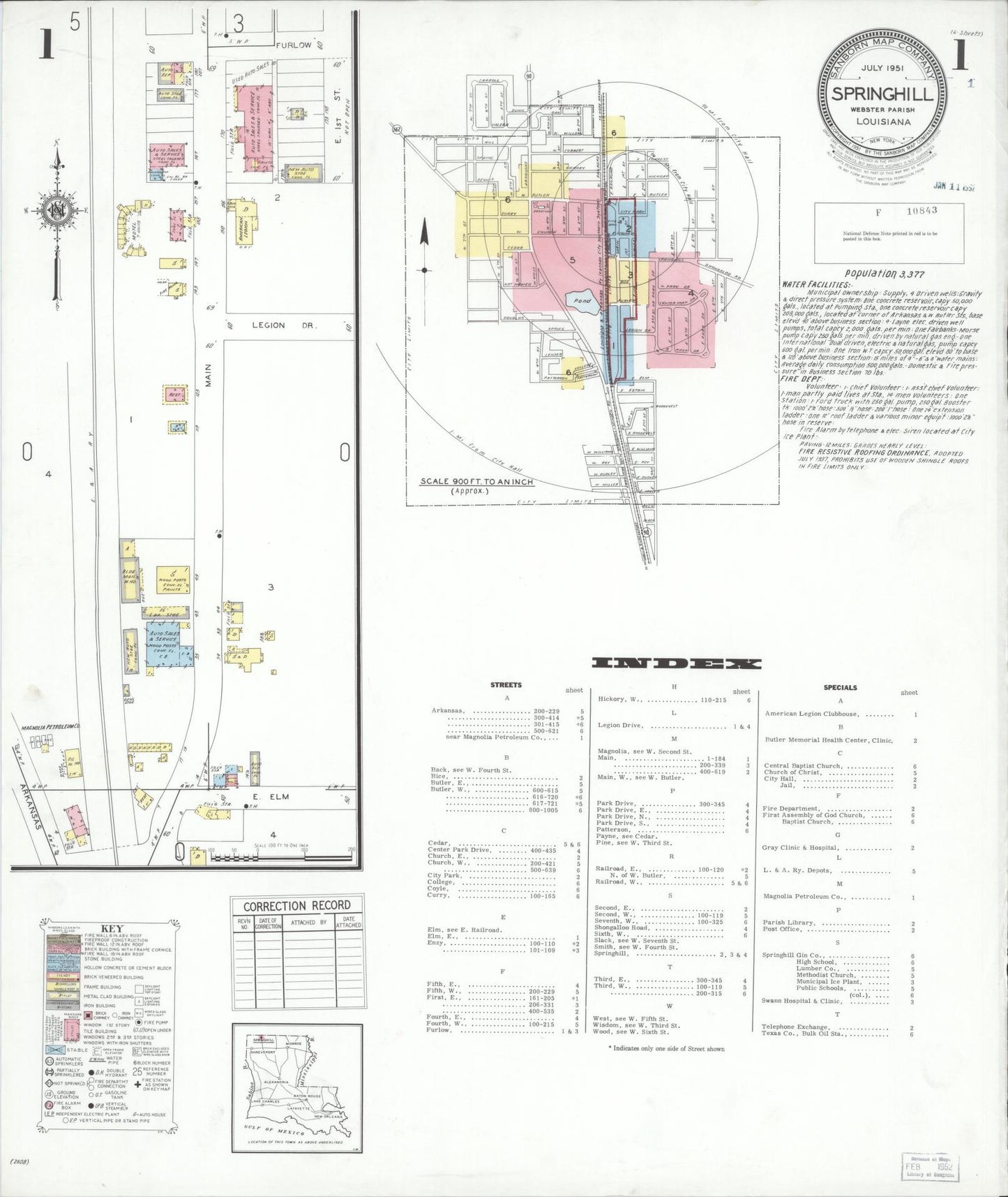 Sanborn Fire Insurance Map from Springhill, Webster Parish, Louisiana. (1951) – Historic Sanborn Fire Insurance Map Print
