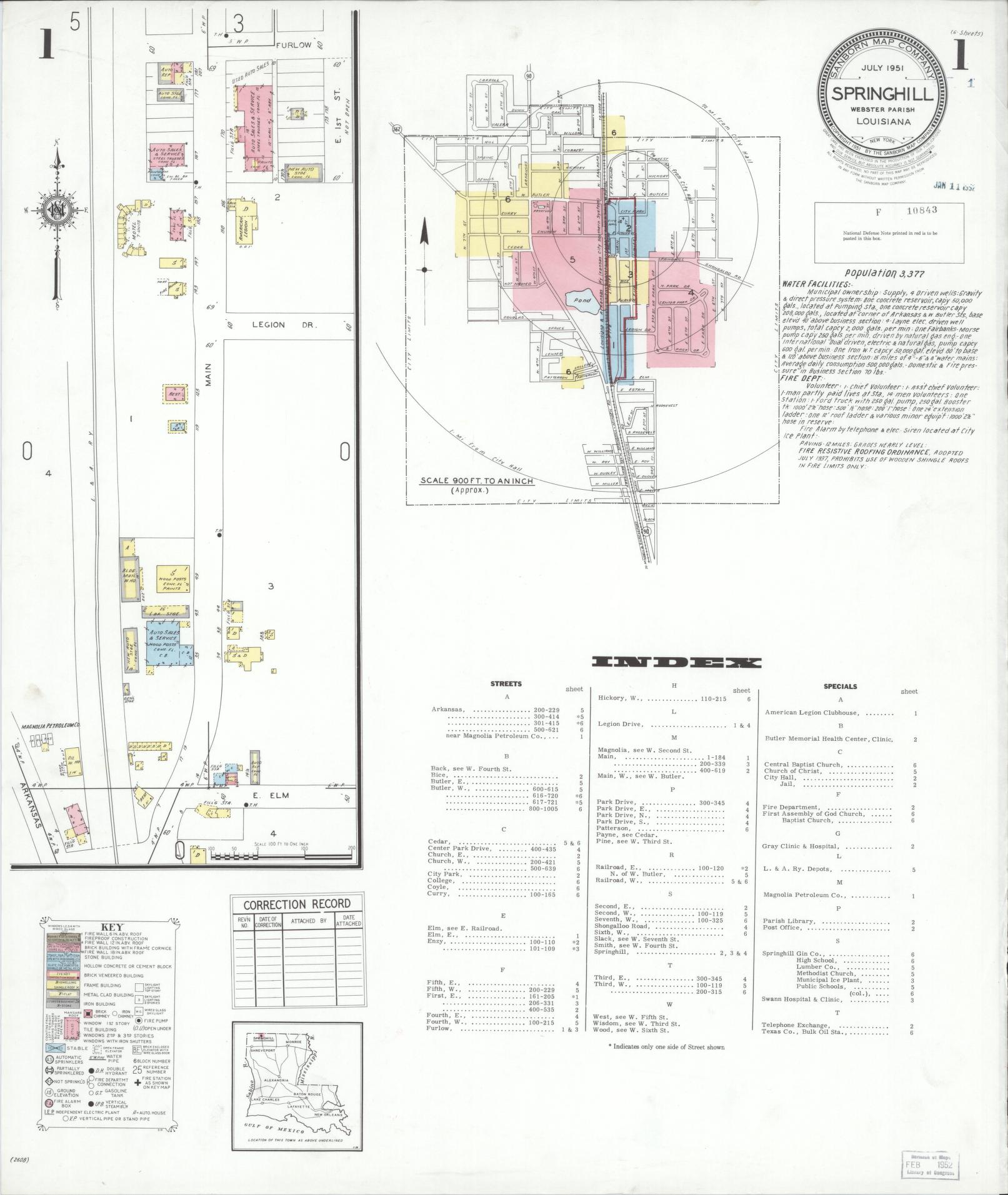 Sanborn Fire Insurance Map from Springhill, Webster Parish, Louisiana. (1951) – Historic Sanborn Fire Insurance Map Print