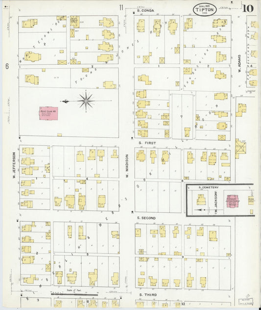 Sanborn Fire Insurance Map from Tipton, Tipton County, Indiana (1909), Sheet #0010 - Historic Sanborn Fire Insurance Map Print, vintage old map wall art, antique decor, genealogy gift, Indiana Indiana map