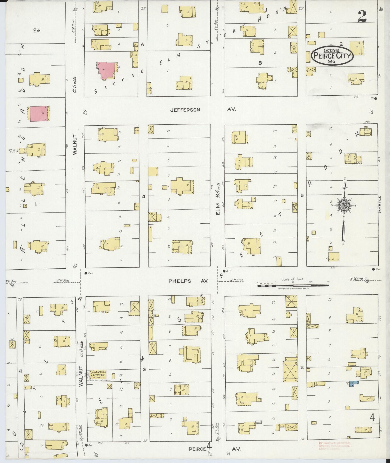 Sanborn Fire Insurance Map from Pierce City, Lawrence County, Missouri (1918), Sheet #0002 - Historic Sanborn Fire Insurance Map Print, vintage old map wall art, antique decor, genealogy gift, Missouri Missouri map