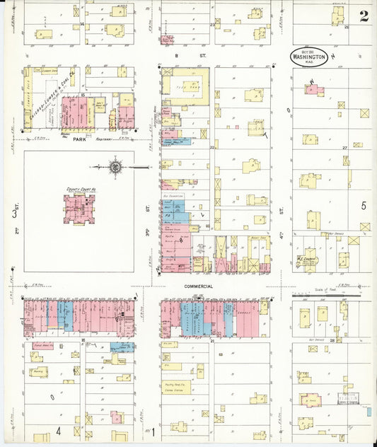 Sanborn Fire Insurance Map from Washington, Washington County, Kansas (1911), Sheet #0002 - Historic Sanborn Fire Insurance Map Print, vintage old map wall art, antique decor, genealogy gift, Sanborn Fire Insurance Map from Washington Washington map