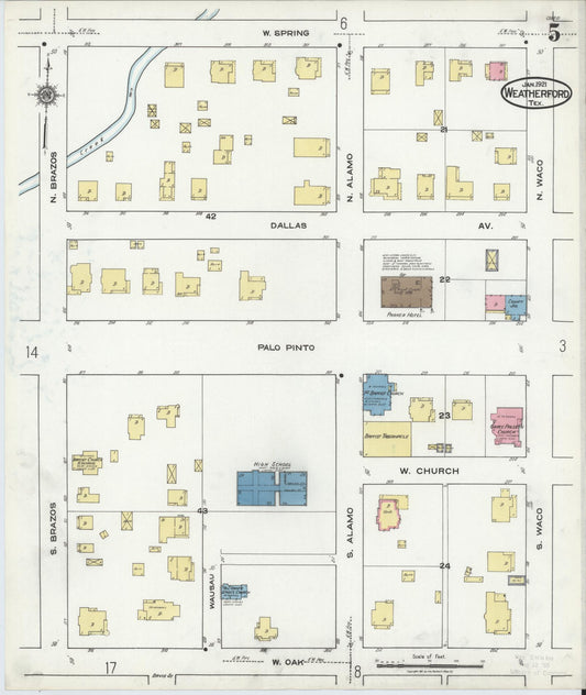 Sanborn Fire Insurance Map from Weatherford, Parker County, Texas (1921), Sheet #0005 - Historic Sanborn Fire Insurance Map Print, vintage old map wall art, antique decor, genealogy gift, Texas Texas map