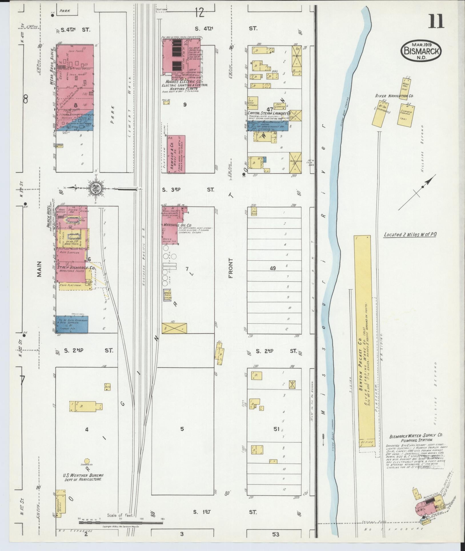Sanborn Fire Insurance Map from Bismarck, Burleigh County, North Dakota (1919), Sheet #0011 - Historic Sanborn Fire Insurance Map Print, vintage old map wall art, antique decor, genealogy gift, North Dakota North Dakota map