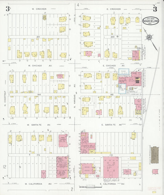 Sanborn Fire Insurance Map from Marceline, Linn County, Missouri (1930), Sheet #0003 - Historic Sanborn Fire Insurance Map Print, vintage old map wall art, antique decor, genealogy gift, Missouri Missouri map