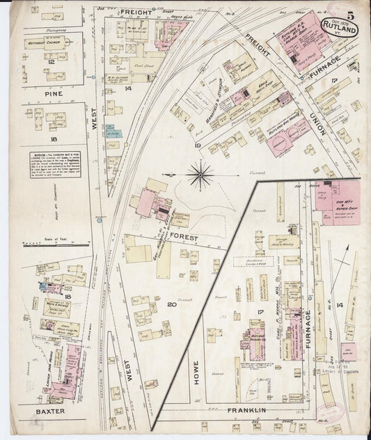 Sanborn Fire Insurance Map from Rutland, Rutland County, Vermont (1879), Sheet #0005 - Historic Sanborn Fire Insurance Map Print, vintage old map wall art, antique decor, genealogy gift, Vermont Vermont map