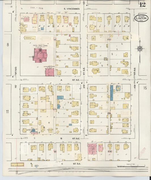 Sanborn Fire Insurance Map from Linton, Greene County, Indiana (1948), Sheet #0012 - Historic Sanborn Fire Insurance Map Print, vintage old map wall art, antique decor, genealogy gift, Indiana Indiana map