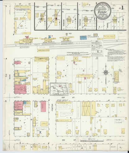 Sanborn Fire Insurance Map from Rugby, Pierce County, North Dakota (1913), Sheet #0001 - Complete Map Set gallery image, historic Sanborn map, vintage wall art, North Dakota North Dakota