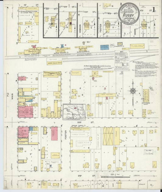 Sanborn Fire Insurance Map from Rugby, Pierce County, North Dakota (1913), Sheet #0001 - Complete Map Set gallery image, historic Sanborn map, vintage wall art, North Dakota North Dakota