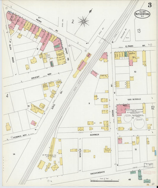 Sanborn Fire Insurance Map from Rutherford, Bergen County, New Jersey (1902), Sheet #0003 - Historic Sanborn Fire Insurance Map Print, vintage old map wall art, antique decor, genealogy gift, New Jersey New Jersey map
