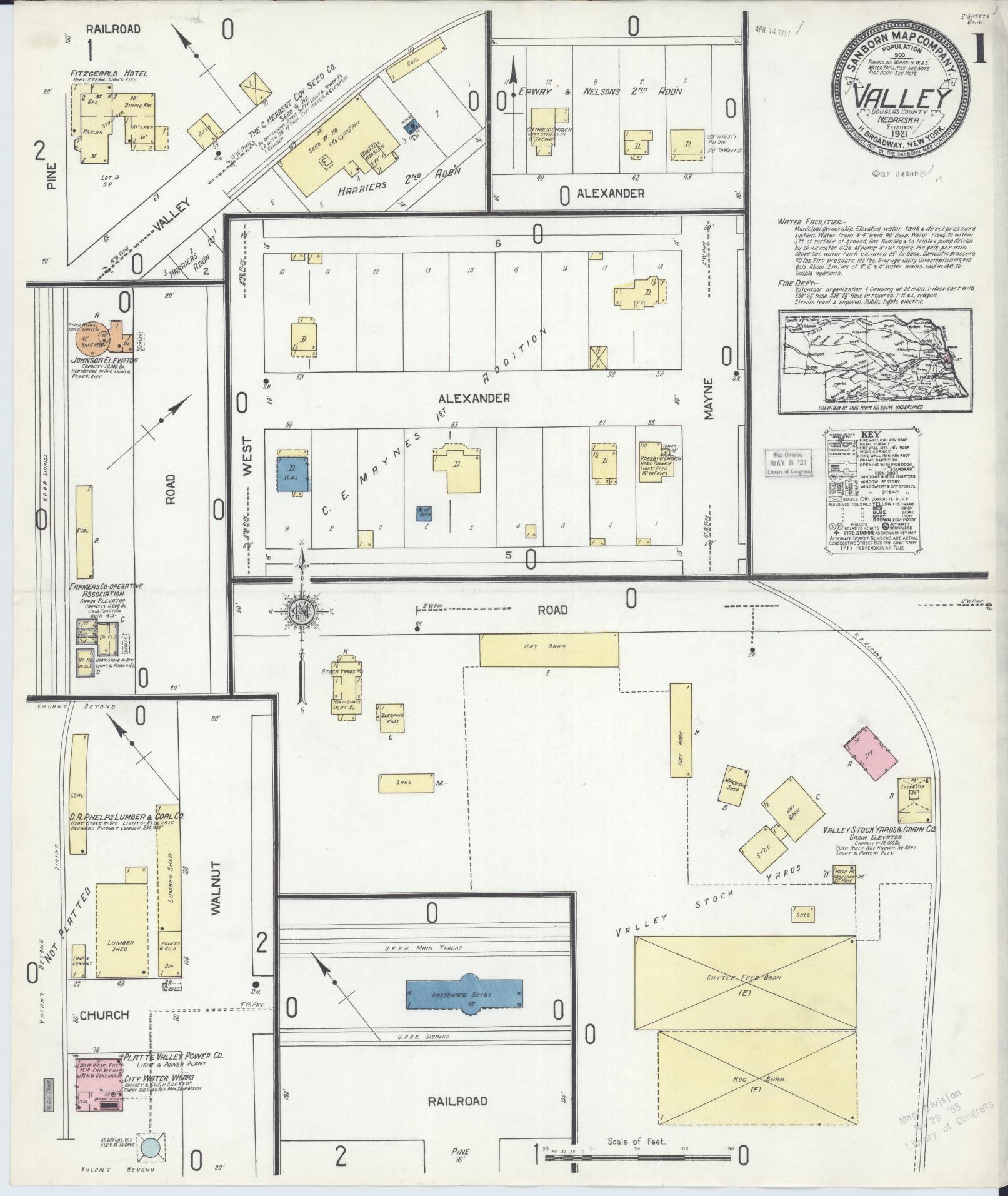 Sanborn Fire Insurance Map from Valley, Douglas County, Nebraska (1921), Sheet #0001 - Historic Sanborn Fire Insurance Map Print, vintage old map wall art, antique decor, genealogy gift, Nebraska Nebraska map