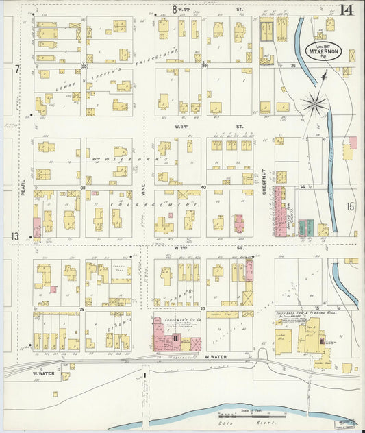Sanborn Fire Insurance Map from Mount Vernon, Posey County, Indiana (1907), Sheet #0014 - Historic Sanborn Fire Insurance Map Print, vintage old map wall art, antique decor, genealogy gift, Indiana Indiana map
