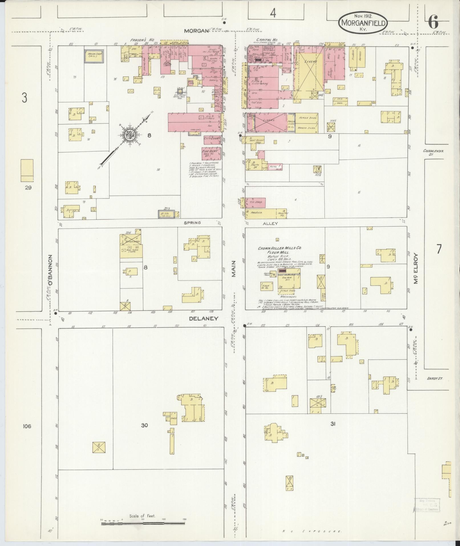 Sanborn Fire Insurance Map from Morganfield, Union County, Kentucky (1912), Sheet #0006 - Complete Map Set gallery image, historic Sanborn map, vintage wall art, Kentucky Kentucky