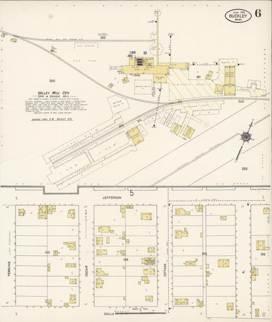 Sanborn Fire Insurance Map from Buckley, Pierce County, Washington (1910), Sheet #0006 - Historic Sanborn Fire Insurance Map Print, vintage old map wall art, antique decor, genealogy gift, Washington Washington map