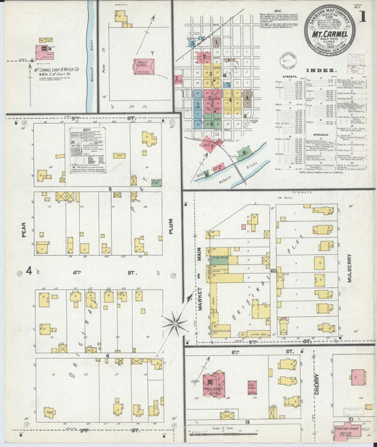 Sanborn Fire Insurance Map from Mount Carmel, Wabash County, Illinois (1902), Sheet #0001 - Historic Sanborn Fire Insurance Map Print, vintage old map wall art, antique decor, genealogy gift, Illinois Illinois map