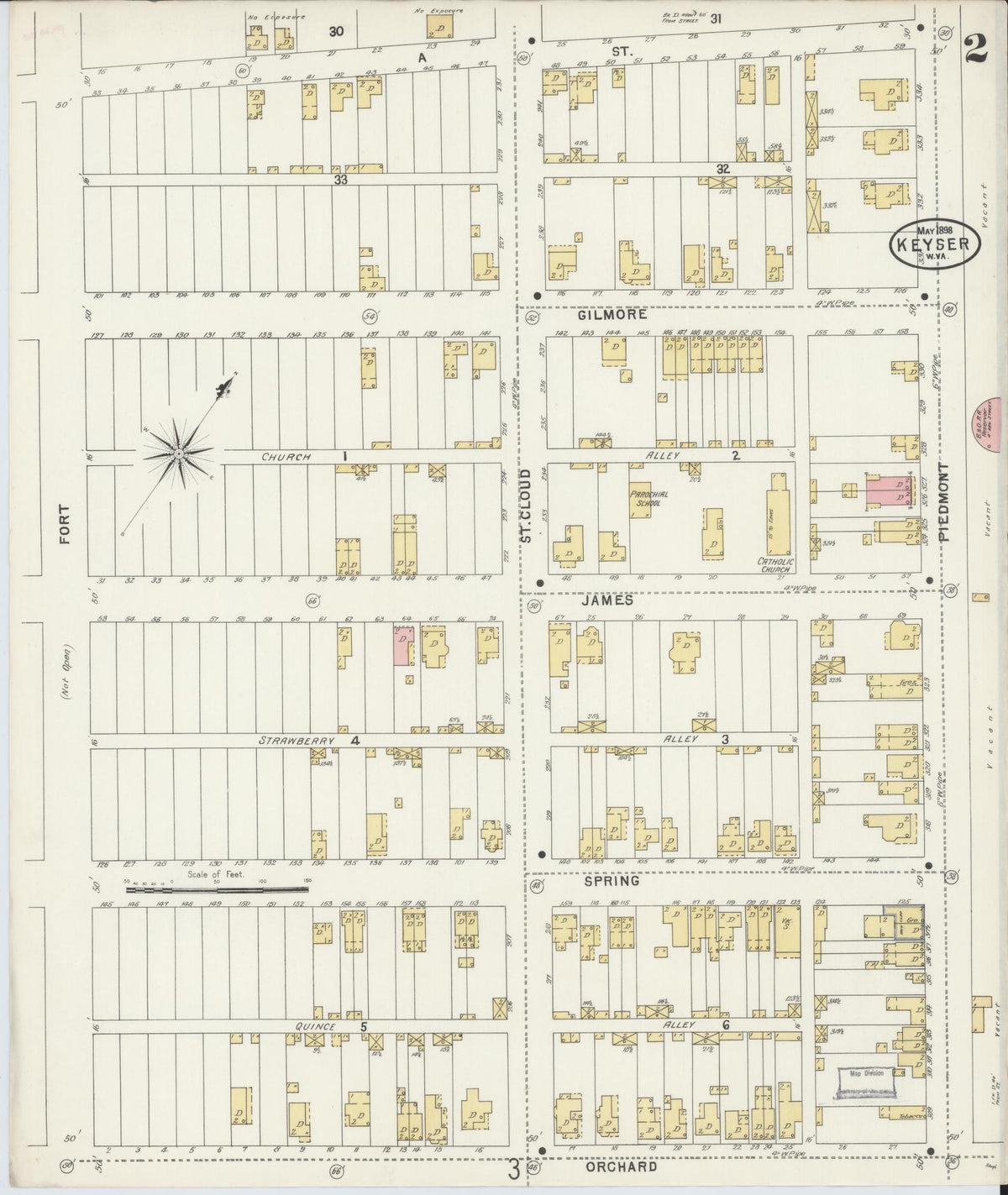 Sanborn Fire Insurance Map from Keyser, Mineral County, West Virginia (1898), Sheet #0002 - Complete Map Set gallery image, historic Sanborn map, vintage wall art, West Virginia West Virginia
