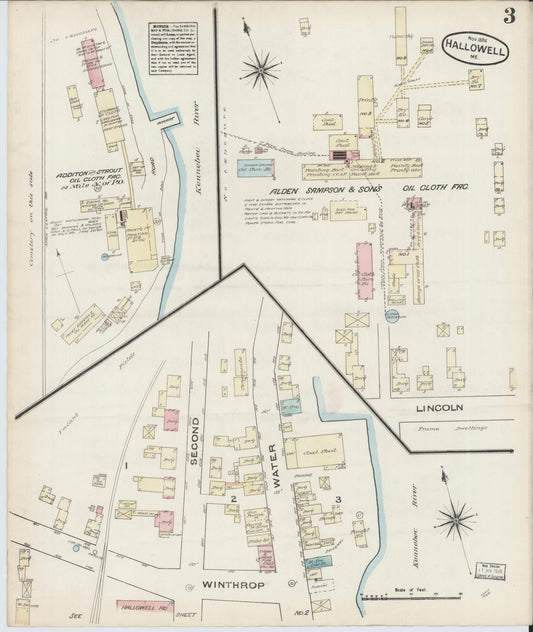 Sanborn Fire Insurance Map from Hallowell, Kennebec County, Maine (1884), Sheet #0003 - Historic Sanborn Fire Insurance Map Print, vintage old map wall art, antique decor, genealogy gift, Maine Maine map