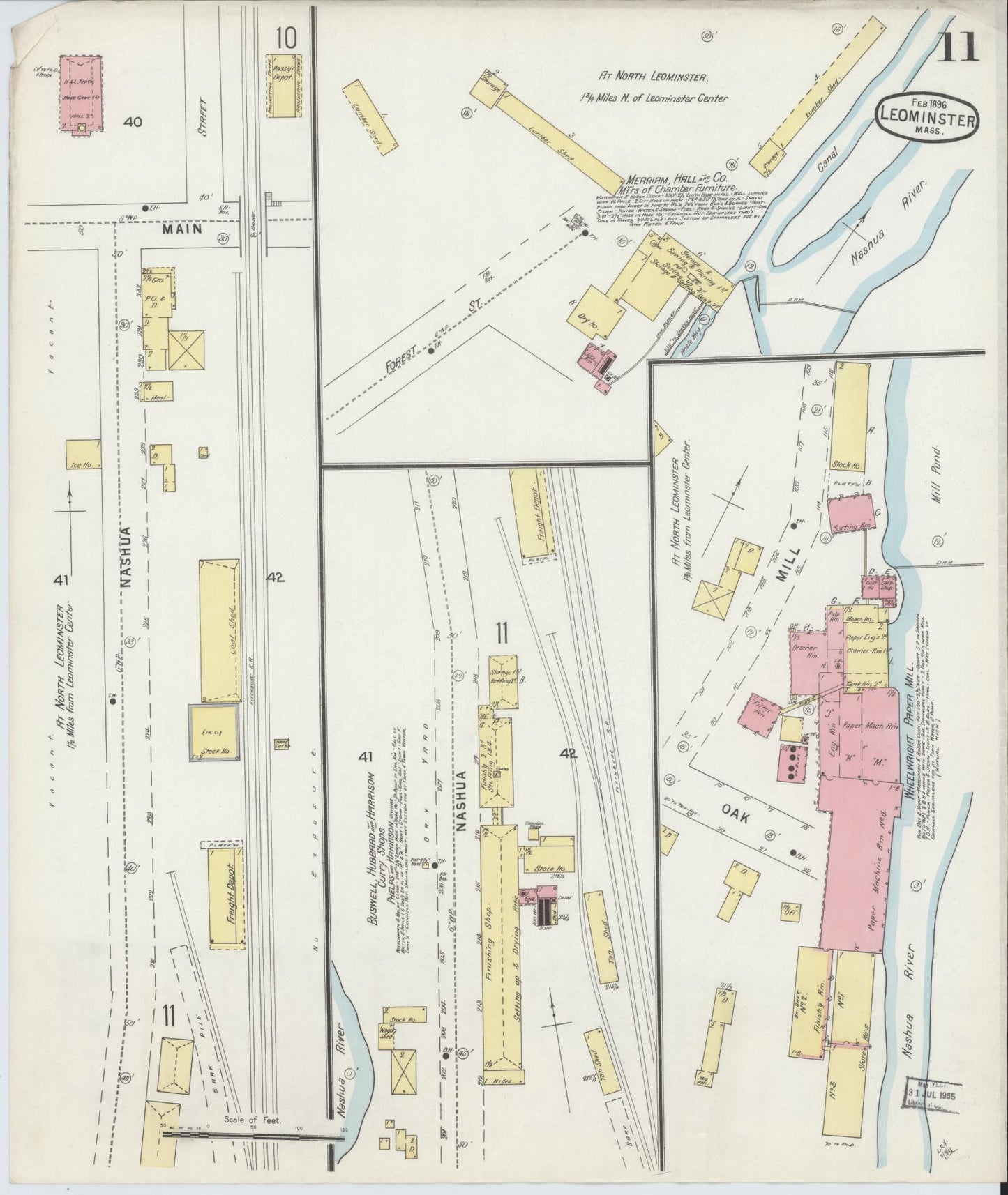 Sanborn Fire Insurance Map from Leominster, Worcester County, Massachusetts (1896), Sheet #0011 - Complete Map Set gallery image, historic Sanborn map, vintage wall art, Massachusetts Massachusetts
