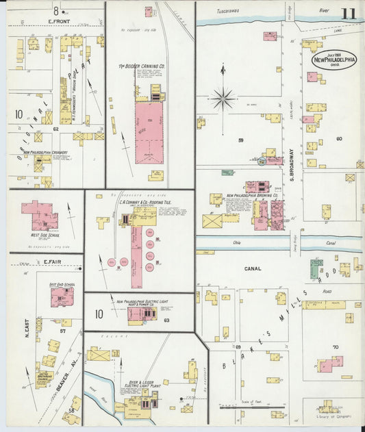 Sanborn Fire Insurance Map from New Philadelphia, Tuscarawas County, Ohio (1901), Sheet #0011 - Historic Sanborn Fire Insurance Map Print, vintage old map wall art, antique decor, genealogy gift, Ohio Ohio map
