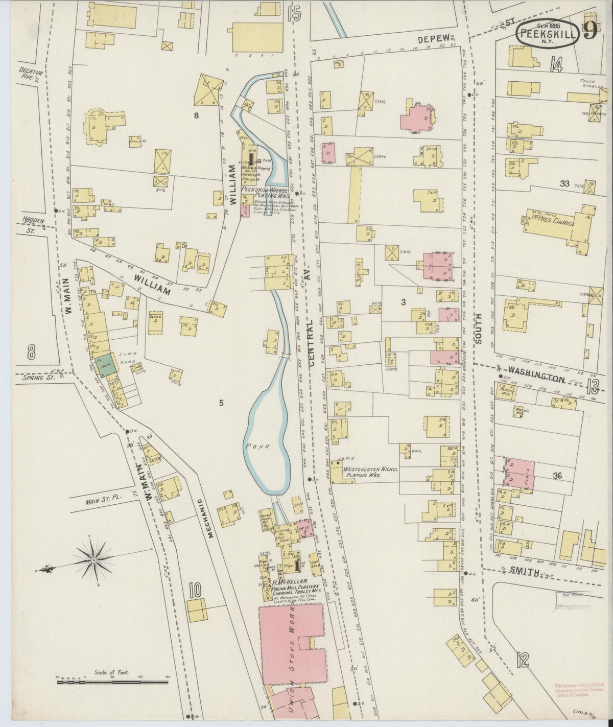 Sanborn Fire Insurance Map from Peekskill, Westchester County, New York (1895), Sheet #0009 - Historic Sanborn Fire Insurance Map Print, vintage old map wall art, antique decor, genealogy gift, New York New York map