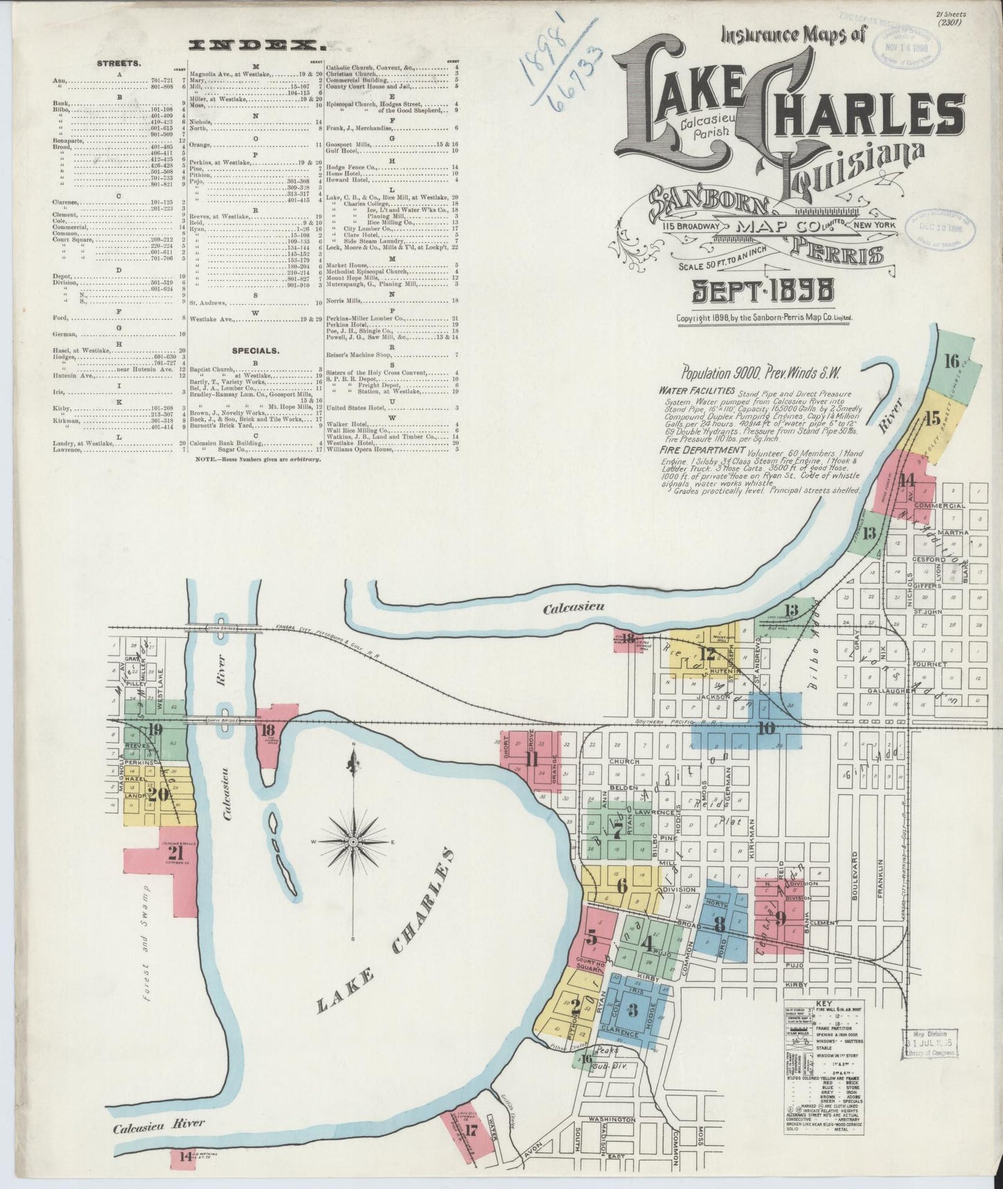 Sanborn Fire Insurance Map from Lake Charles, Calcasieu Parish, Louisiana. (1898) – Historic Sanborn Fire Insurance Map Print