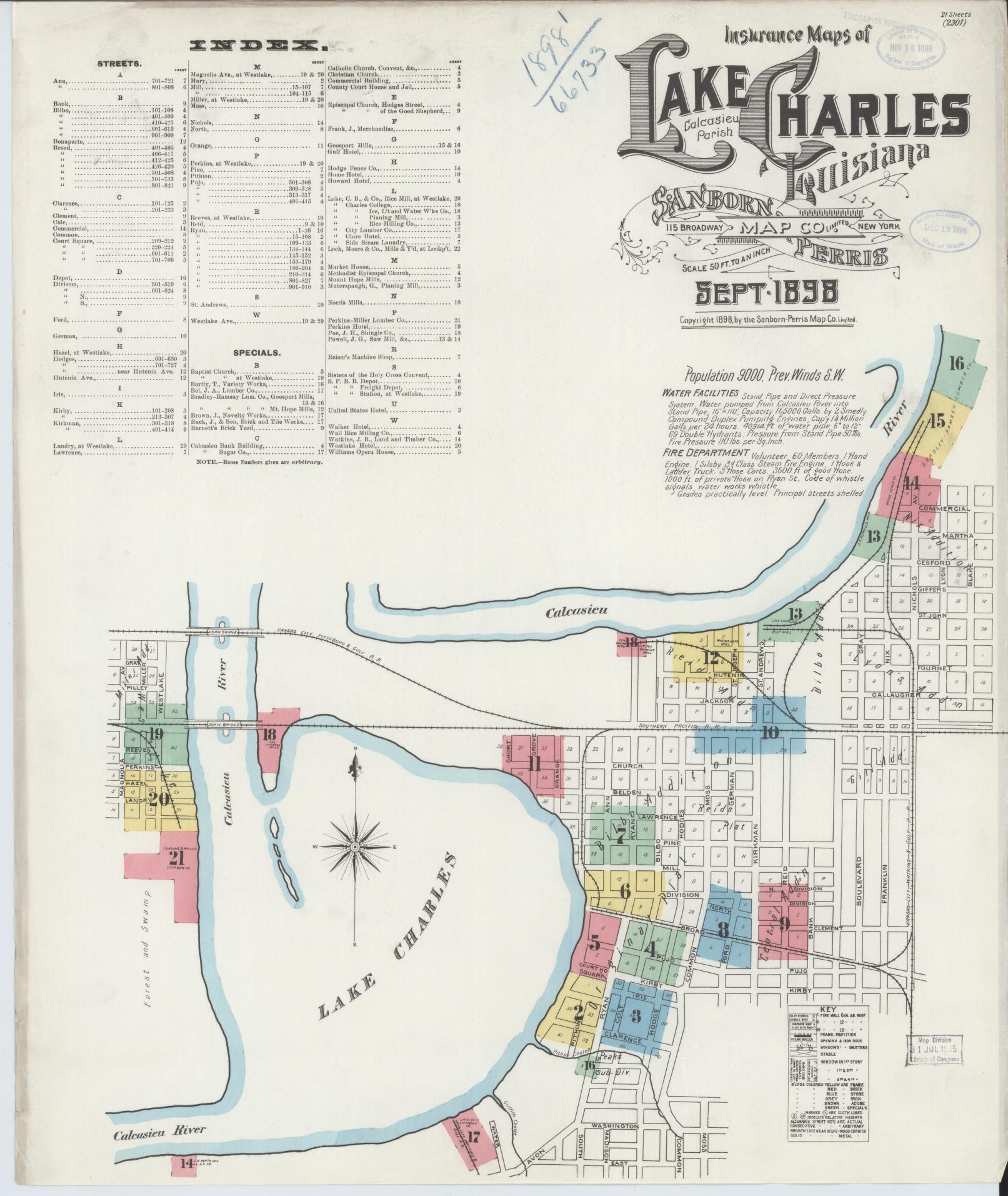 Sanborn Fire Insurance Map from Lake Charles, Calcasieu Parish, Louisiana. (1898) – Historic Sanborn Fire Insurance Map Print