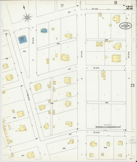 Sanborn Fire Insurance Map from Ardmore, Carter County, Oklahoma (1907), Sheet #0022 - Historic Sanborn Fire Insurance Map Print, vintage old map wall art, antique decor, genealogy gift, Oklahoma Oklahoma map