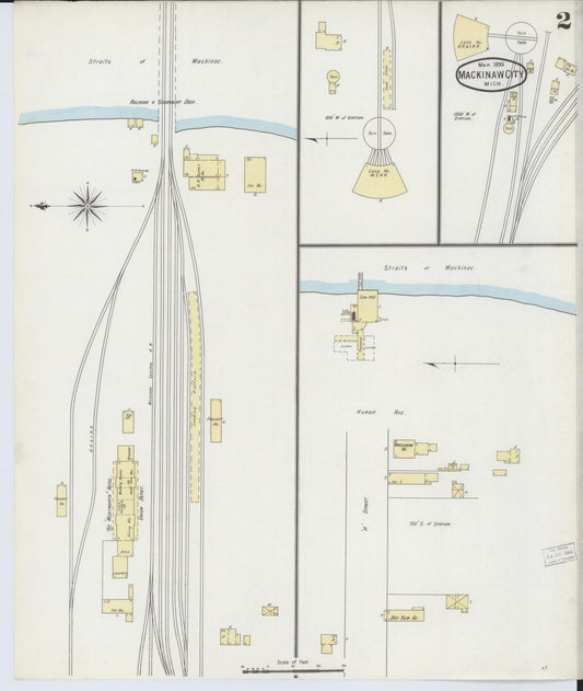 Sanborn Fire Insurance Map from Mackinaw City, Cheboygan County, Michigan (1895), Sheet #0002 - Historic Sanborn Fire Insurance Map Print, vintage old map wall art, antique decor, genealogy gift, Michigan Michigan map