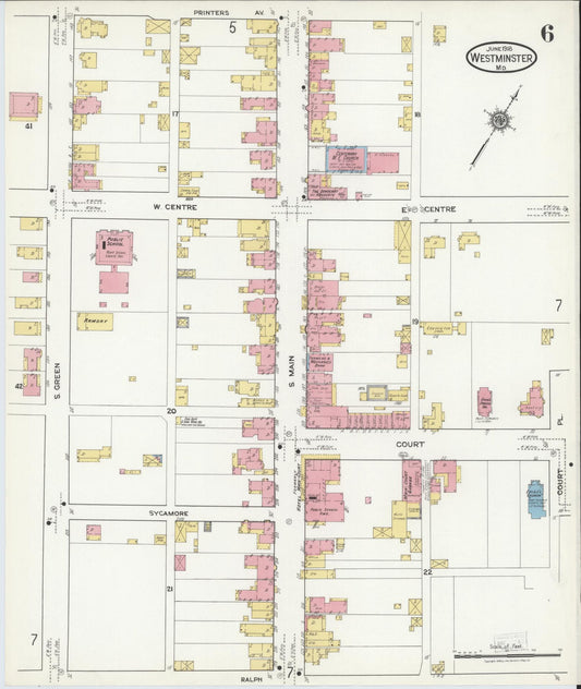 Sanborn Fire Insurance Map from Westminster, Carroll County, Maryland (1918), Sheet #0006 - Historic Sanborn Fire Insurance Map Print, vintage old map wall art, antique decor, genealogy gift, Maryland Maryland map