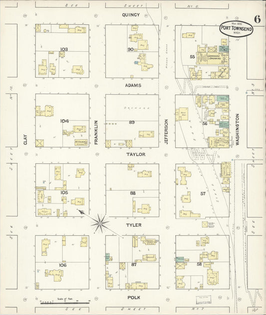 Sanborn Fire Insurance Map from Port Townsend, Jefferson County, Washington (1890), Sheet #0006 - Historic Sanborn Fire Insurance Map Print, vintage old map wall art, antique decor, genealogy gift, Washington Washington map