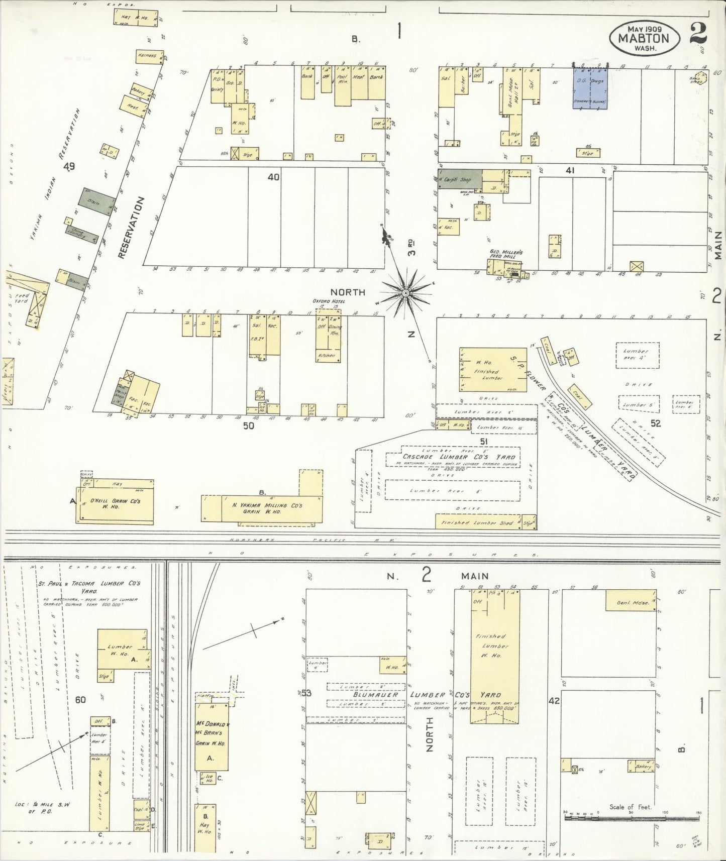 Sanborn Fire Insurance Map from Mabton, Yakima County, Washington (1909), Sheet #0002 - Historic Sanborn Fire Insurance Map Print, vintage old map wall art, antique decor, genealogy gift, Washington Washington map
