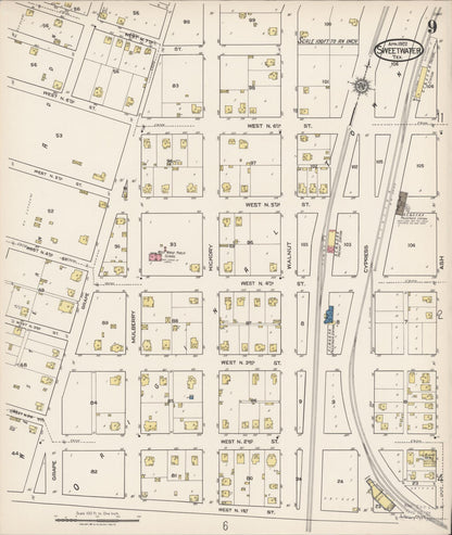 Sanborn Fire Insurance Map from Sweetwater, Nolan County, Texas (1922), Sheet #0009 - Complete Map Set gallery image, historic Sanborn map, vintage wall art, Texas Texas
