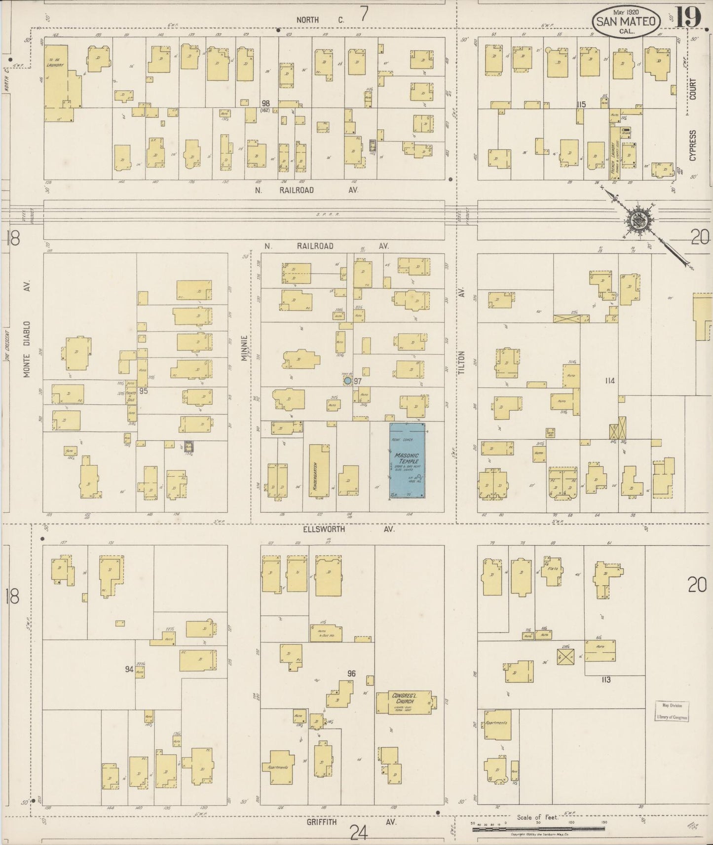 Sanborn Fire Insurance Map from San Mateo, San Mateo County, California (1920), Sheet #0019 - Complete Map Set gallery image, historic Sanborn map, vintage wall art, California California
