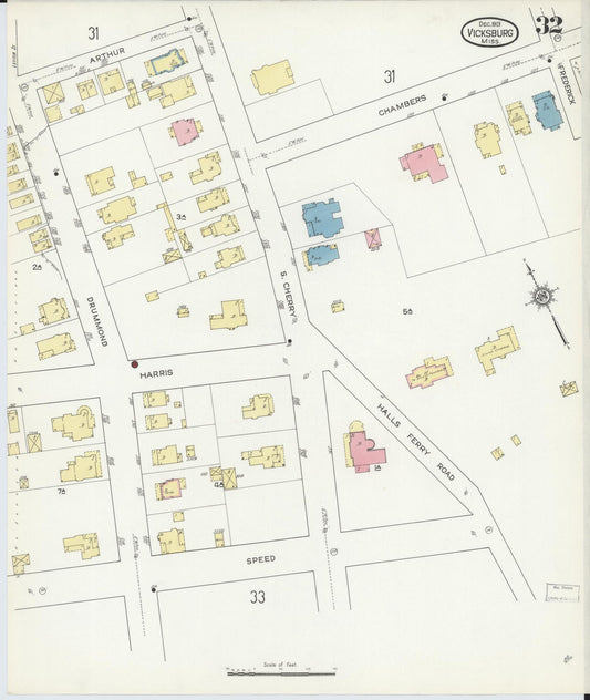 Sanborn Fire Insurance Map from Vicksburg, Warren County, Mississippi (1913), Sheet #0032 - Historic Sanborn Fire Insurance Map Print, vintage old map wall art, antique decor, genealogy gift, Mississippi Mississippi map
