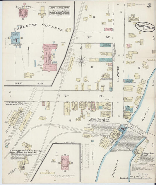 Sanborn Fire Insurance Map from Northfield, Rice County, Minnesota (1884), Sheet #0003 - Historic Sanborn Fire Insurance Map Print, vintage old map wall art, antique decor, genealogy gift, Minnesota Minnesota map