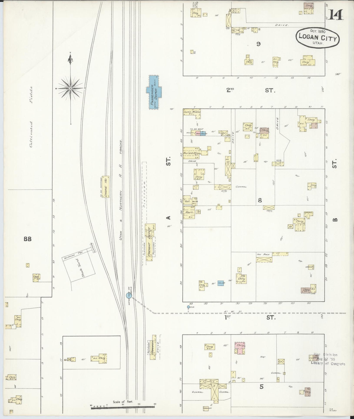 Sanborn Fire Insurance Map from Logan, Cache County, Utah (1890), Sheet #0014 - Complete Map Set gallery image, historic Sanborn map, vintage wall art, Utah Utah