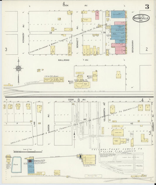 Sanborn Fire Insurance Map from Booneville, Logan County, Arkansas (1913), Sheet #0003 - Historic Sanborn Fire Insurance Map Print, vintage old map wall art, antique decor, genealogy gift, Arkansas Arkansas map