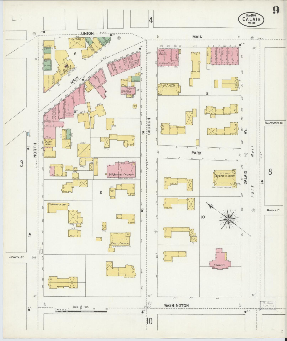 Sanborn Fire Insurance Map from Calais, Washington County, Maine (1900), Sheet #0009 - Historic Sanborn Fire Insurance Map Print, vintage old map wall art, antique decor, genealogy gift, Maine Maine map