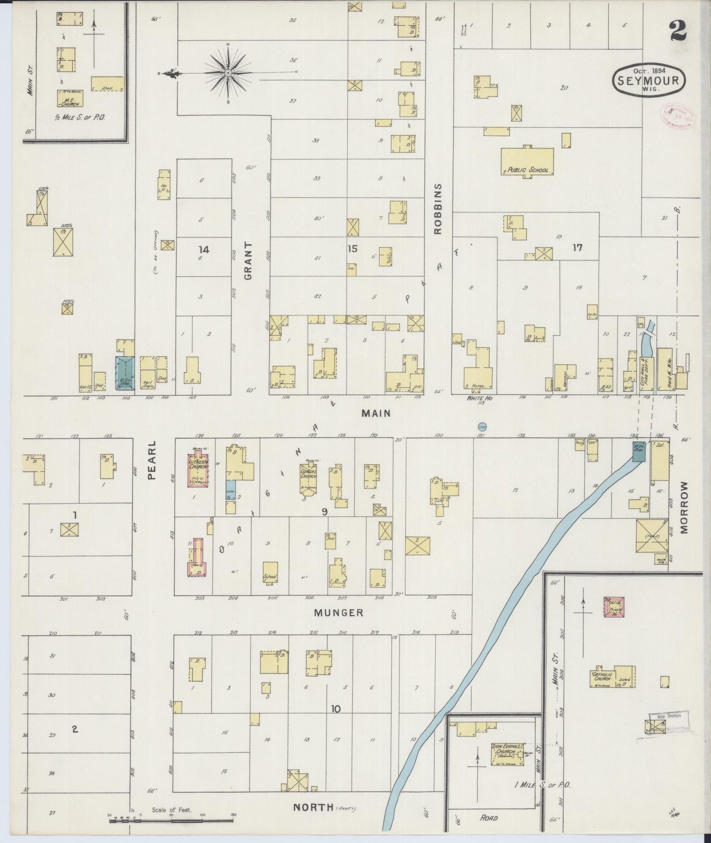 Sanborn Fire Insurance Map from Seymour, Outagamie County, Wisconsin (1894), Sheet #0002 - Complete Map Set gallery image, historic Sanborn map, vintage wall art, Wisconsin Wisconsin