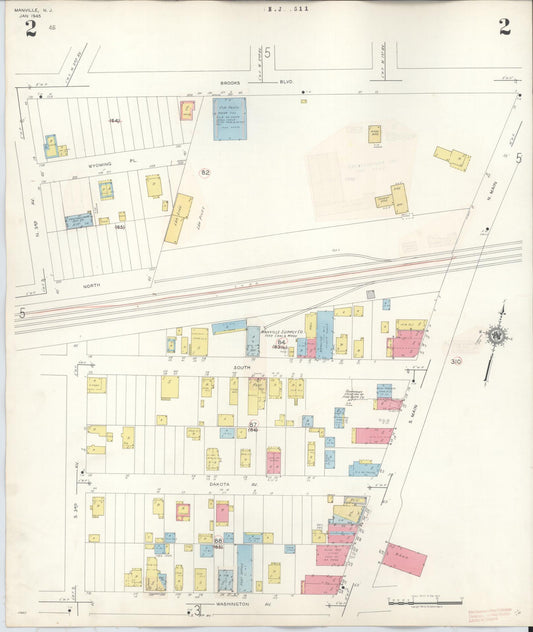 Sanborn Fire Insurance Map from Manville, Somerset County, New Jersey (1949), Sheet #0002 - Historic Sanborn Fire Insurance Map Print, vintage old map wall art, antique decor, genealogy gift, New Jersey New Jersey map