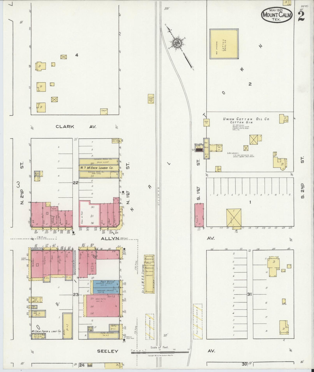 Sanborn Fire Insurance Map from Mount Calm, Hill County, Texas (1921), Sheet #0002 - Historic Sanborn Fire Insurance Map Print, vintage old map wall art, antique decor, genealogy gift, Texas Texas map