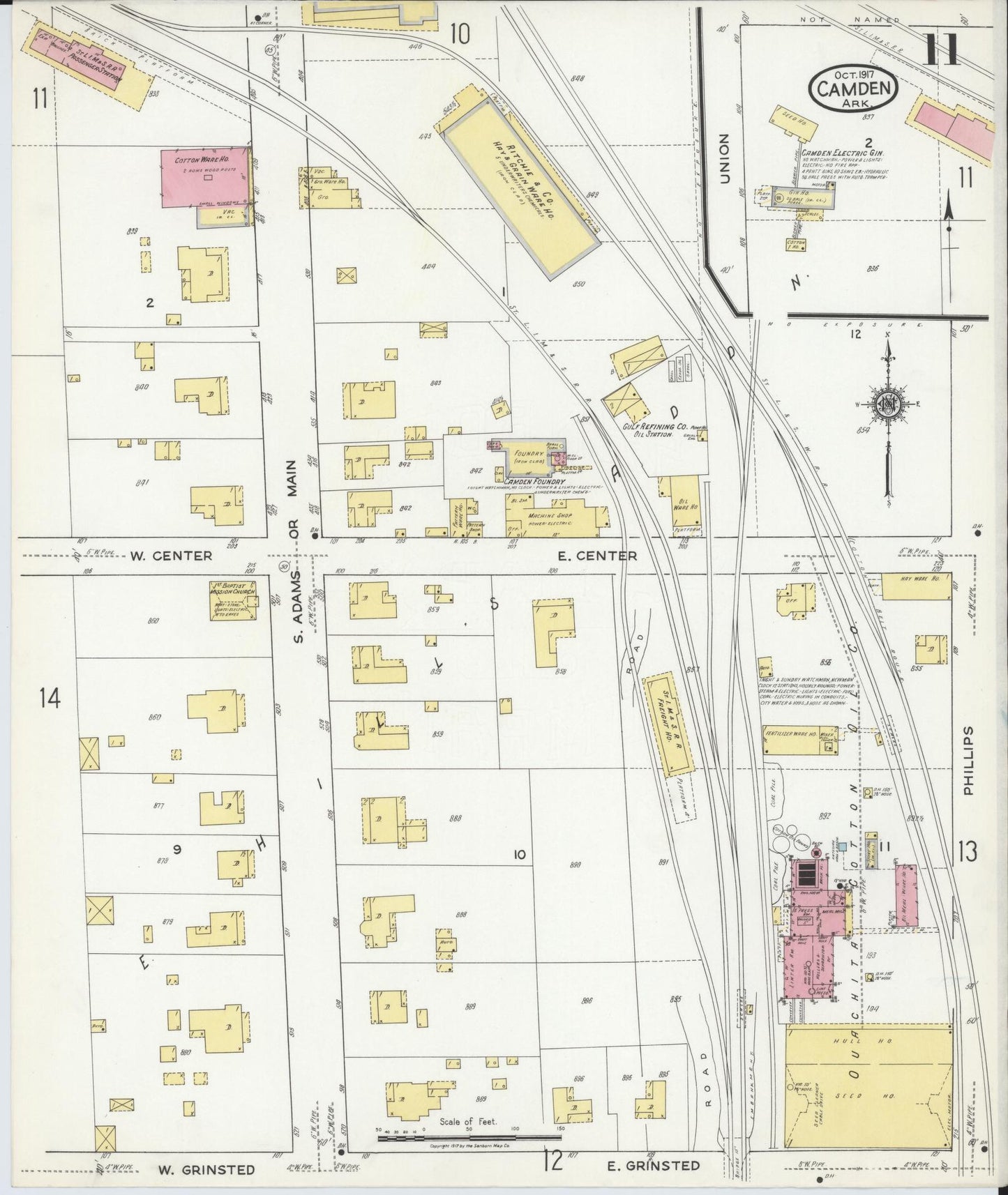 Sanborn Fire Insurance Map from Camden, Ouachita County, Arkansas (1917), Sheet #0011 - Complete Map Set gallery image, historic Sanborn map, vintage wall art, Arkansas Arkansas