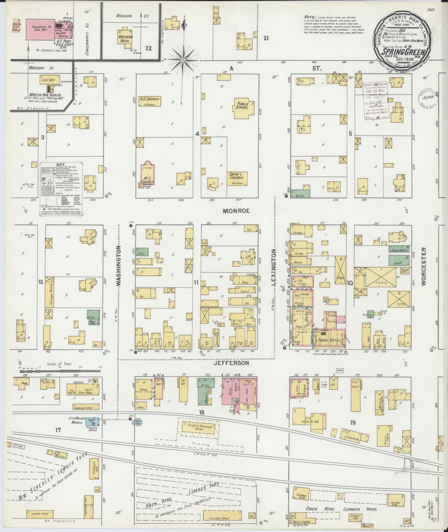 Sanborn Fire Insurance Map from Spring Green, Sauk County, Wisconsin (1899), Sheet #0001 - Historic Sanborn Fire Insurance Map Print, vintage old map wall art, antique decor, genealogy gift, Wisconsin Wisconsin map