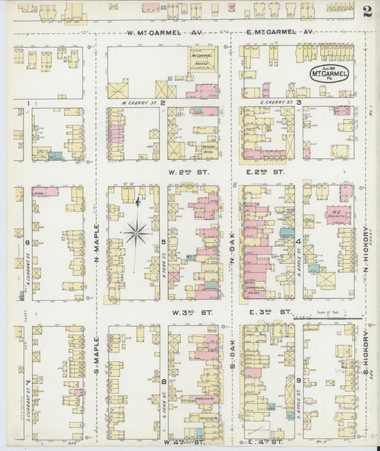 Sanborn Fire Insurance Map from Mount Carmel, Northumberland County, Pennsylvania (1891), Sheet #0002 - Historic Sanborn Fire Insurance Map Print, vintage old map wall art, antique decor, genealogy gift, Pennsylvania Pennsylvania map