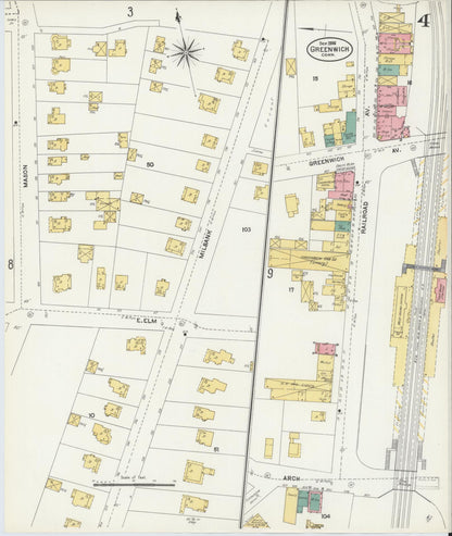 Sanborn Fire Insurance Map from Greenwich, Fairfield County, Connecticut (1906), Sheet #0004 - Complete Map Set gallery image, historic Sanborn map, vintage wall art, Connecticut Connecticut