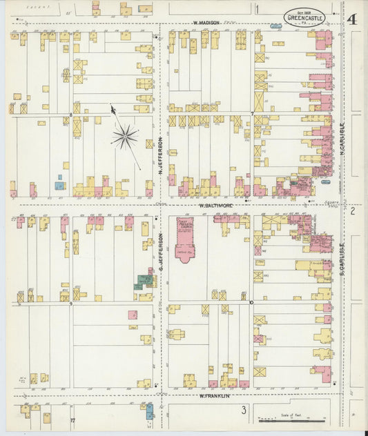 Sanborn Fire Insurance Map from Greencastle, Franklin County, Pennsylvania (1902), Sheet #0004 - Historic Sanborn Fire Insurance Map Print, vintage old map wall art, antique decor, genealogy gift, Pennsylvania Pennsylvania map