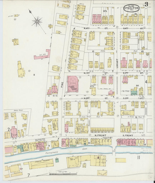 Sanborn Fire Insurance Map from Steelton, Dauphin County, Pennsylvania (1896), Sheet #0003 - Historic Sanborn Fire Insurance Map Print, vintage old map wall art, antique decor, genealogy gift, Pennsylvania Pennsylvania map