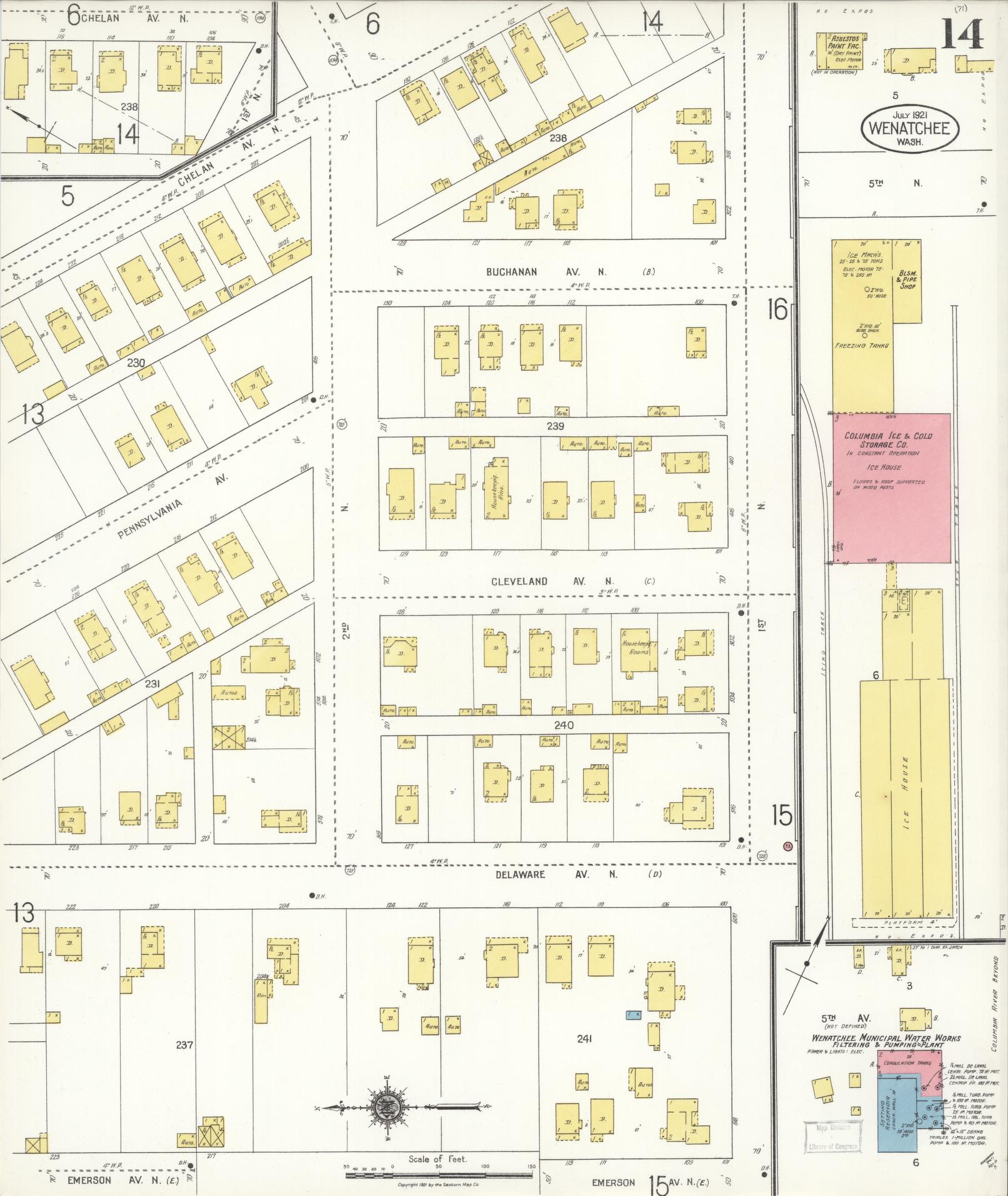 Sanborn Fire Insurance Map from Wenatchee, Chelan County, Washington (1921), Sheet #0014 - Complete Map Set gallery image, historic Sanborn map, vintage wall art, Washington Washington