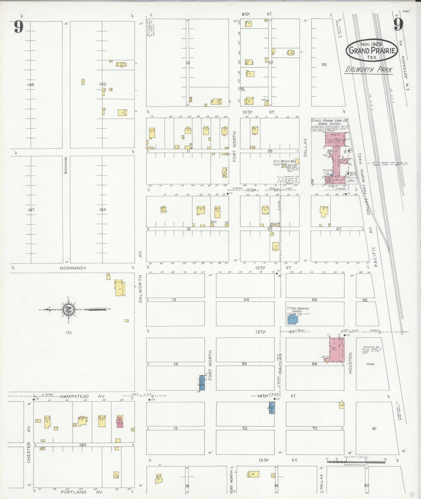 Sanborn Fire Insurance Map from Grand Prairie, Dallas County, Texas (1929), Sheet #0009 - Historic Sanborn Fire Insurance Map Print, vintage old map wall art, antique decor, genealogy gift, Texas Texas map
