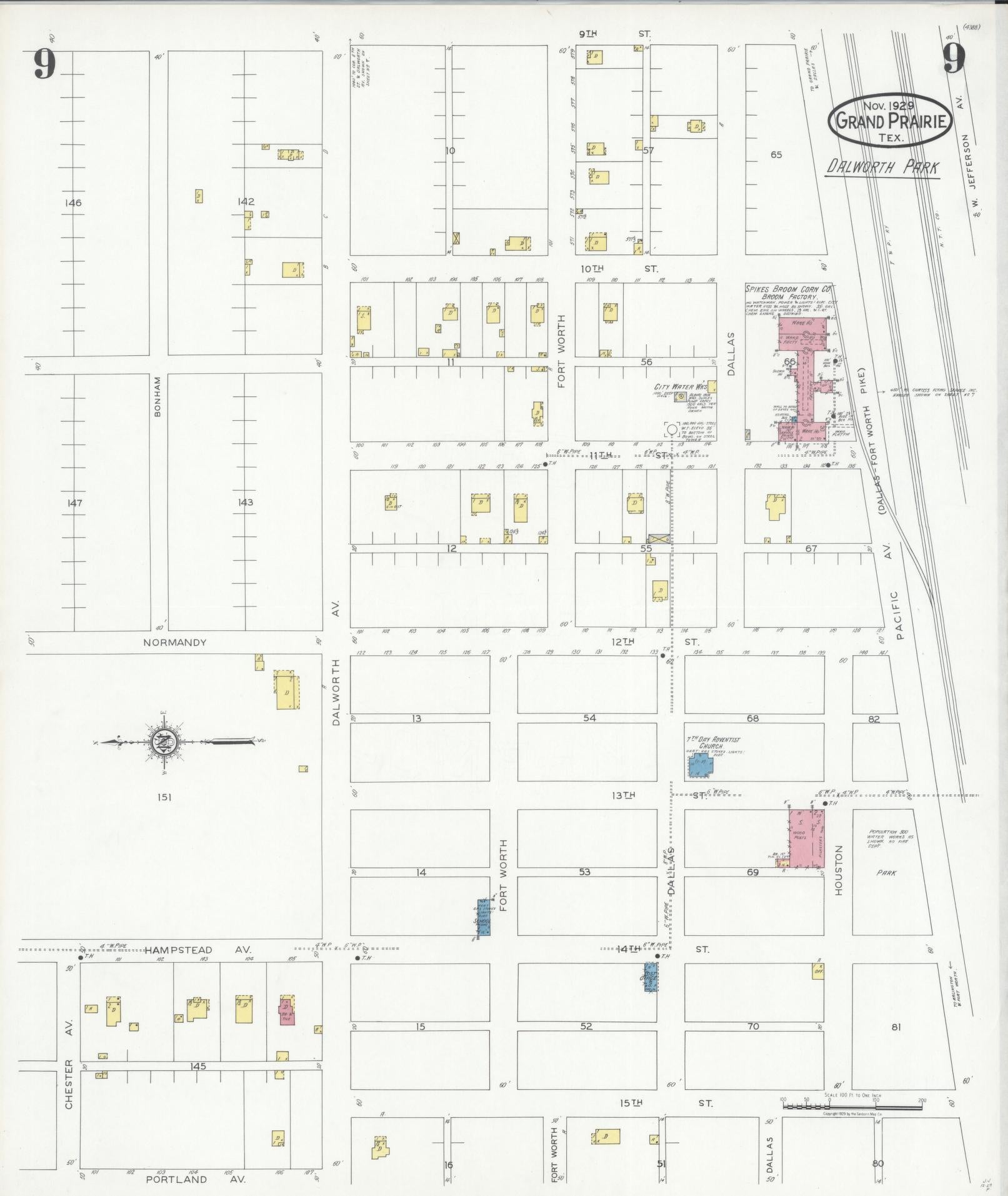 Sanborn Fire Insurance Map from Grand Prairie, Dallas County, Texas (1929), Sheet #0009 - Historic Sanborn Fire Insurance Map Print, vintage old map wall art, antique decor, genealogy gift, Texas Texas map