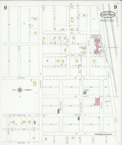 Sanborn Fire Insurance Map from Grand Prairie, Dallas County, Texas (1929), Sheet #0009 - Historic Sanborn Fire Insurance Map Print, vintage old map wall art, antique decor, genealogy gift, Texas Texas map